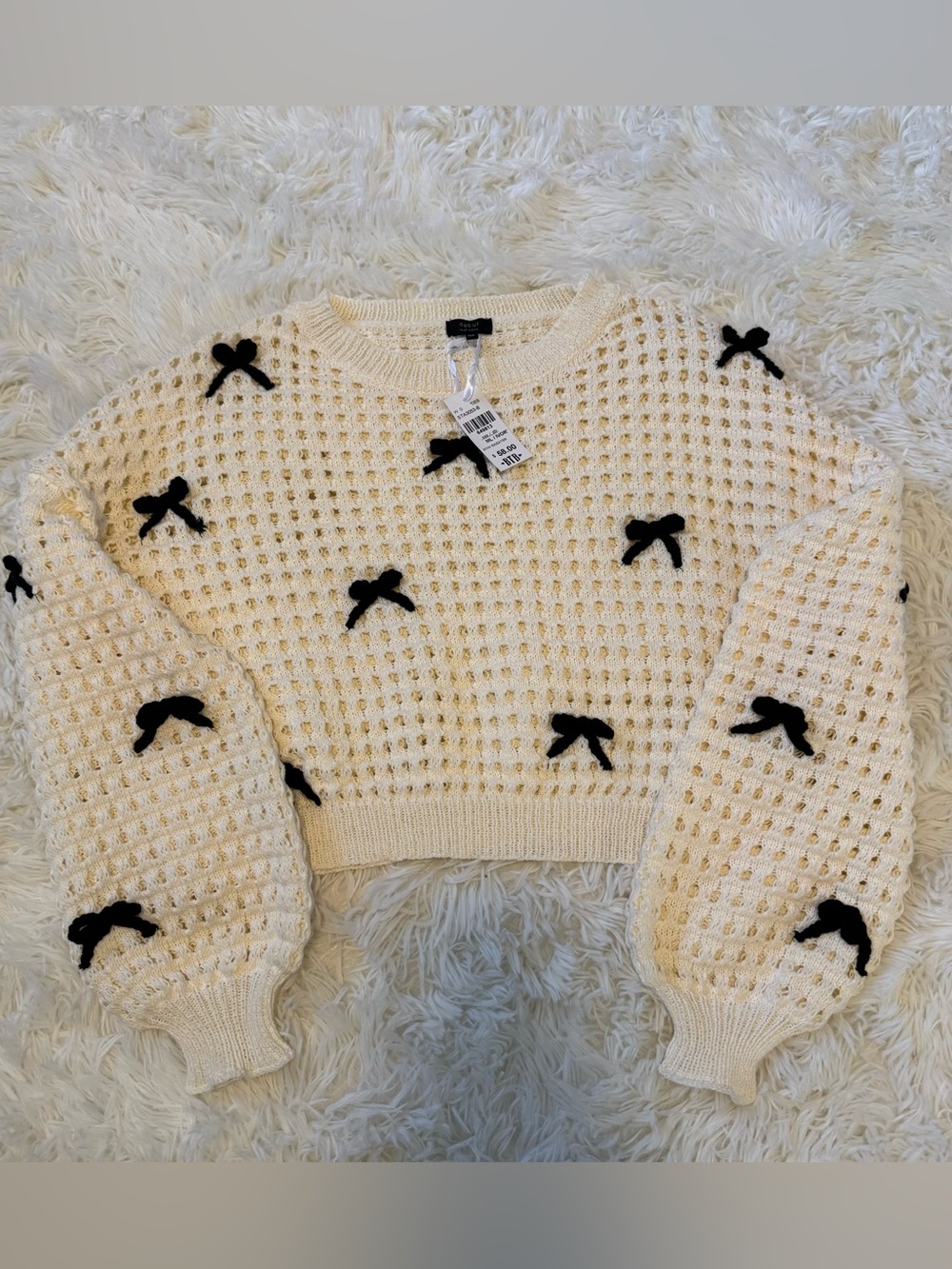 Debut Open Knit Bow Sweater NWT